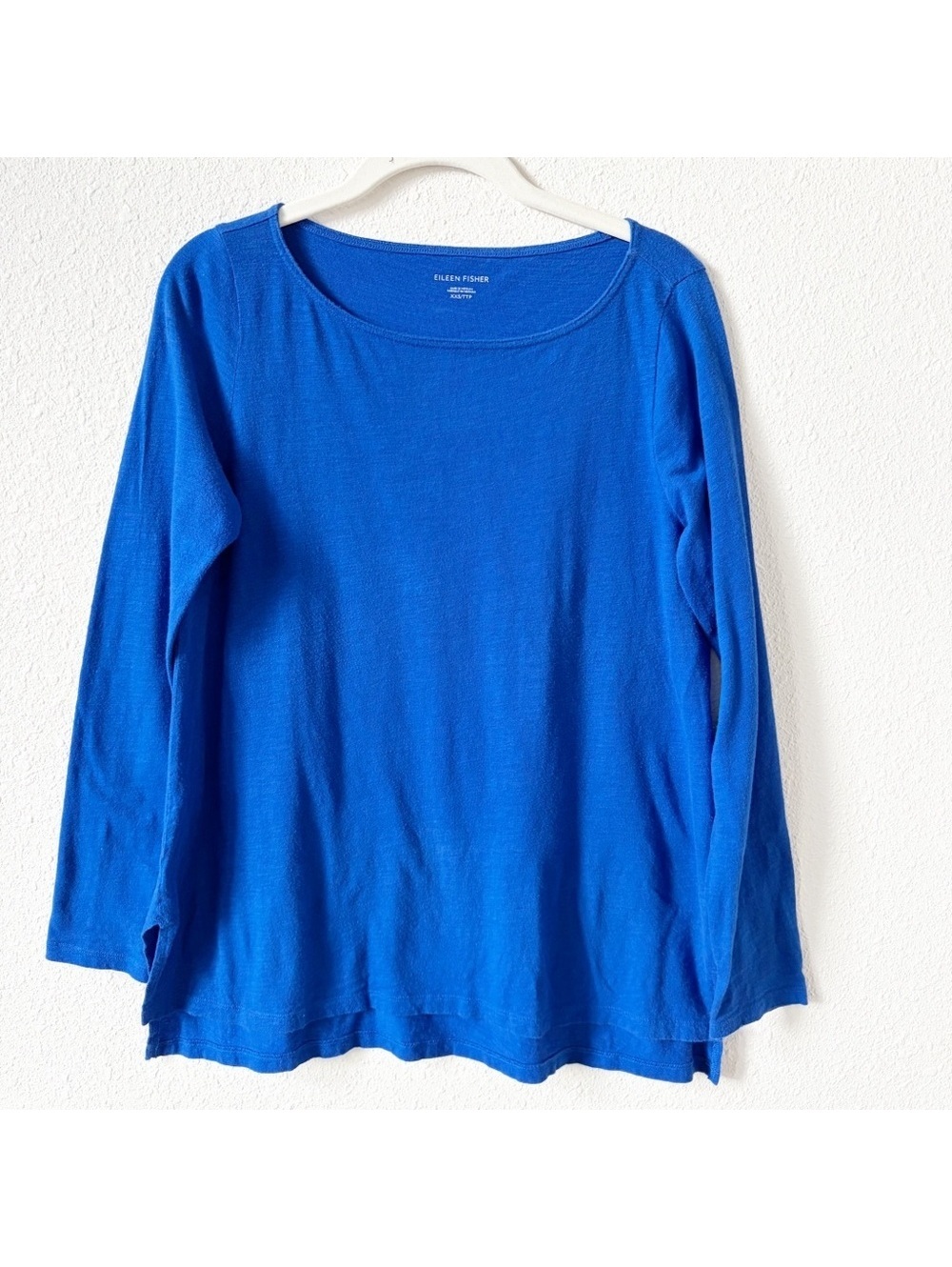 Eileen Fisher 100% Organic Cotton Long Sleeve Top Royal Blue Size XXS Minimalist